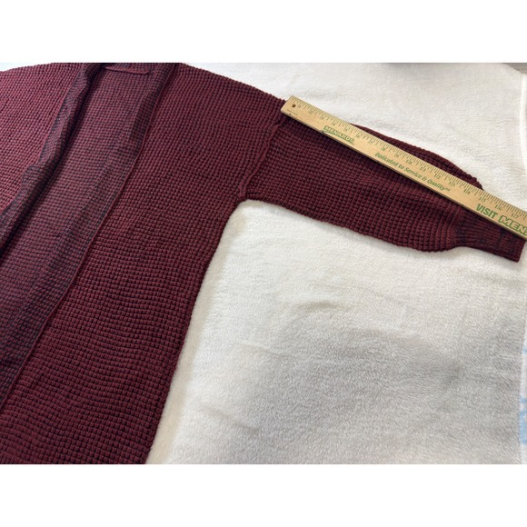 Burgundy Waffle Knit Open Front Cardigan Oversized Longline Sweater Womens 2XL - Picture 7 of 8